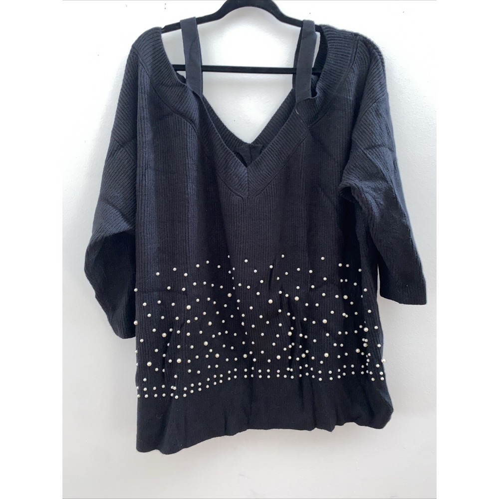 Venus Cut Out Shoulder Off Shoulder Accent Sweater‎ Black Size 3xl
